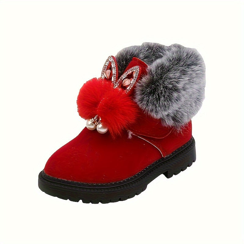 Baby Girls Snow Boots with Rabbit Ears Fleece Warm Outdoor Winter Hiking Shoes