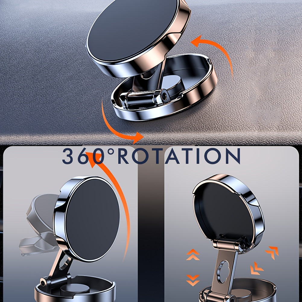 Magnetic Car Phone Holder Aluminum Alloy 360° Rotation Dashboard Mount