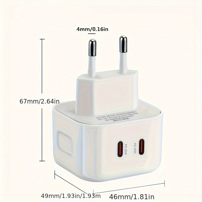 20W Dual Port USB C devor uchun zaryadlovchi va 2 ta Type-C kabeli, tez zaryadlash uchun iPhone, iPad, AirPods, Android uchun