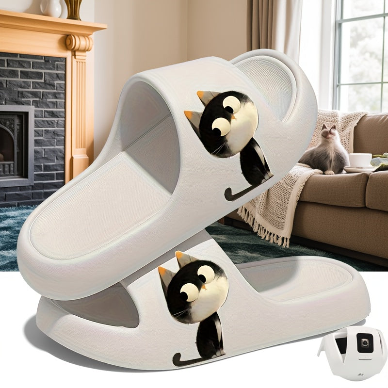Women's Cat Slip-On Slippers EVA Indoor Outdoor House Shoes Black