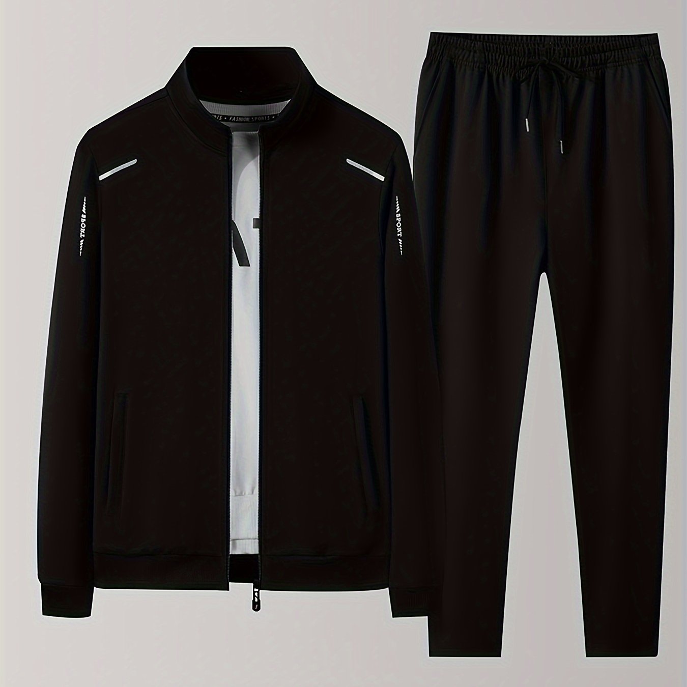 Men's Polyester Sports Suit Set with Zipper Cardigan and Jogging Pants for Spring Autumn