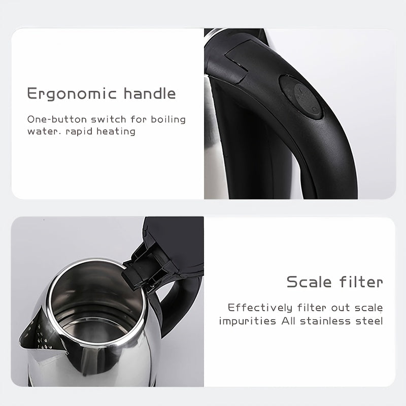 Electric Kettle Stainless Steel Black Lid 220V 1500W EU Plug