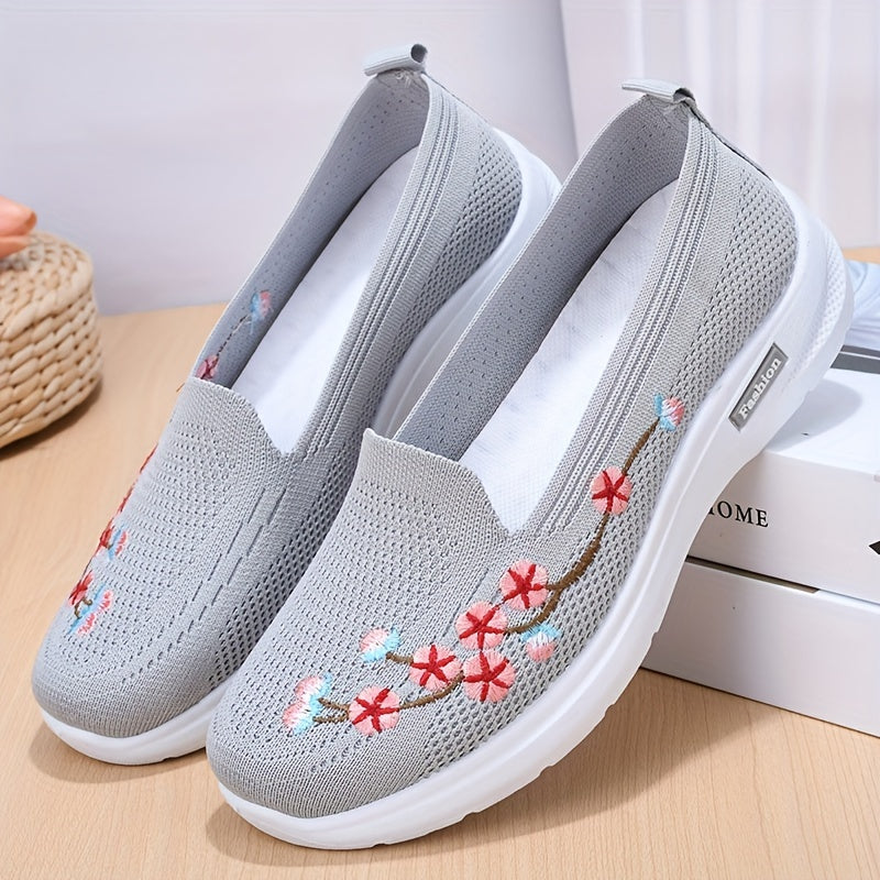 Women's Casual Knitted Shoes Spring Slip-On Round Toe Fabric Sneakers for Outdoor and Daily Wear