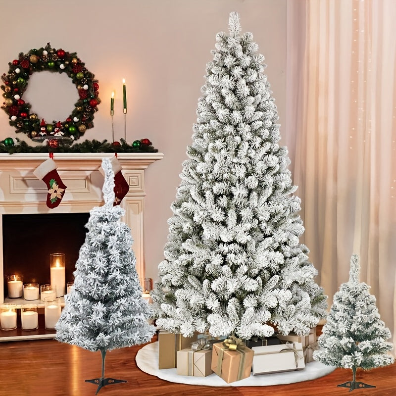 Flocked Artificial Cedar Christmas Tree White Reusable Easy Assembly Decorative for Home Office Party