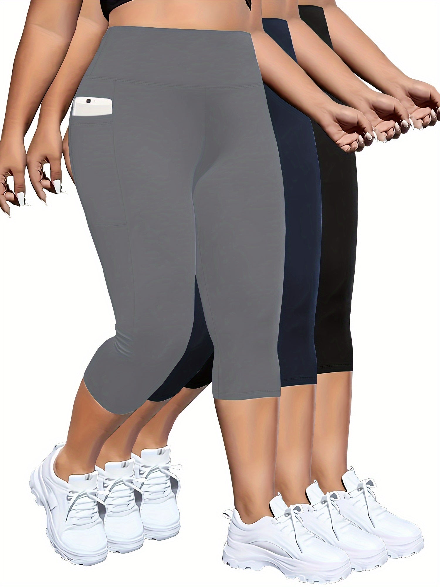 Plus Size High Waist Pocket 7-Pocket Pants for Women Black Large