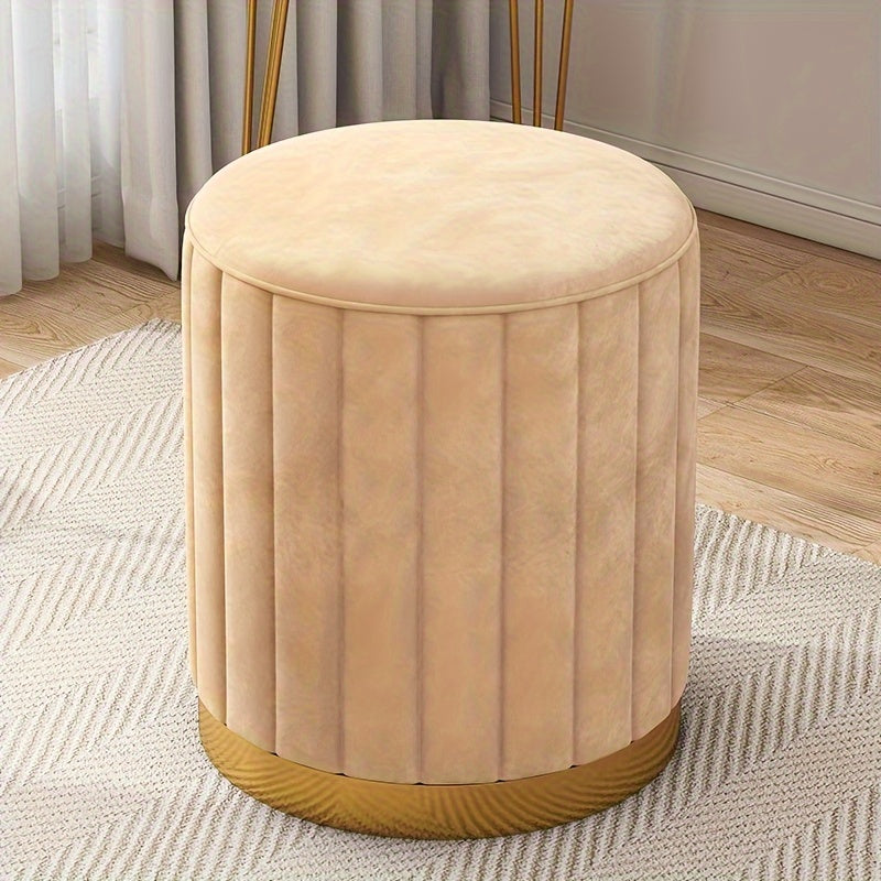 Faux Leather Round Makeup Stool with Soft Cushion for Bedroom Dressing Table Light Beige