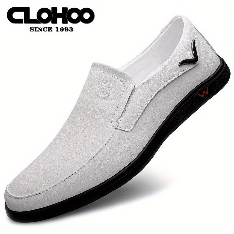 Zapatos casuales para hombre sin cordones de cuero y goma, de color sólido, para vacaciones y todas las estaciones