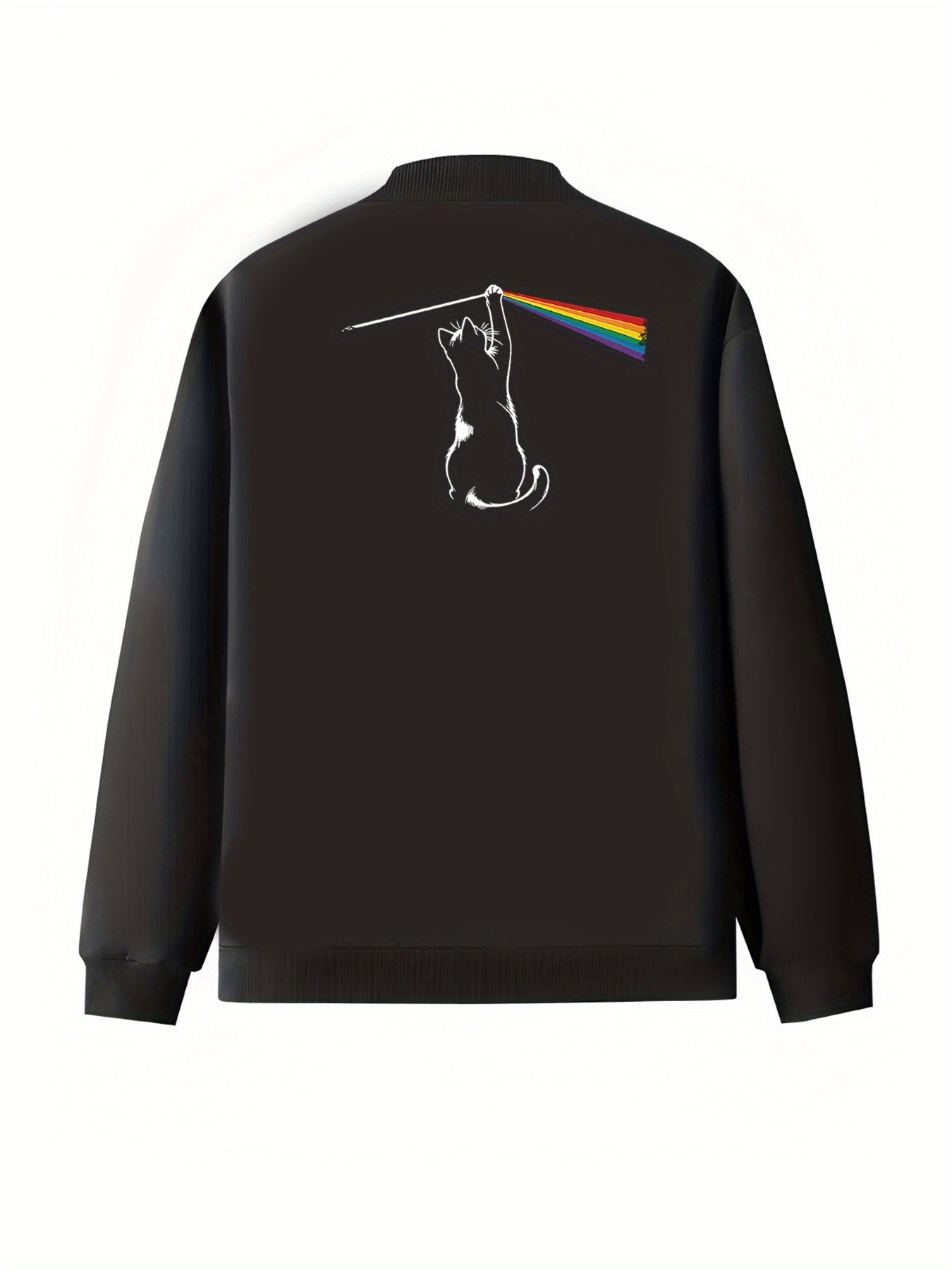 Women's Plus Size Casual Jacket With Rainbow Print Paw DesignZip-Up Long Sleeve Spring Fall Outerwear