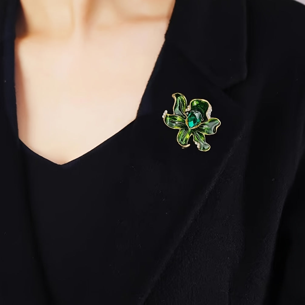 Green Oil Drop Crystal Multi-Layer Flower Brooch for Sweaters Shirts Clothing