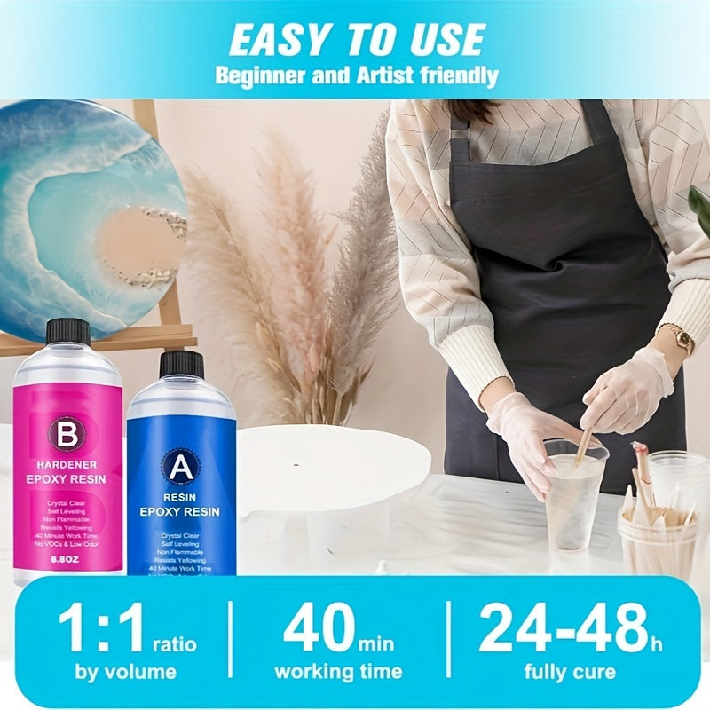 Clear Epoxy Resin Kit 16.6oz 10.4oz Fast Cure Heat Resistant for Crafts Jewelry Wood