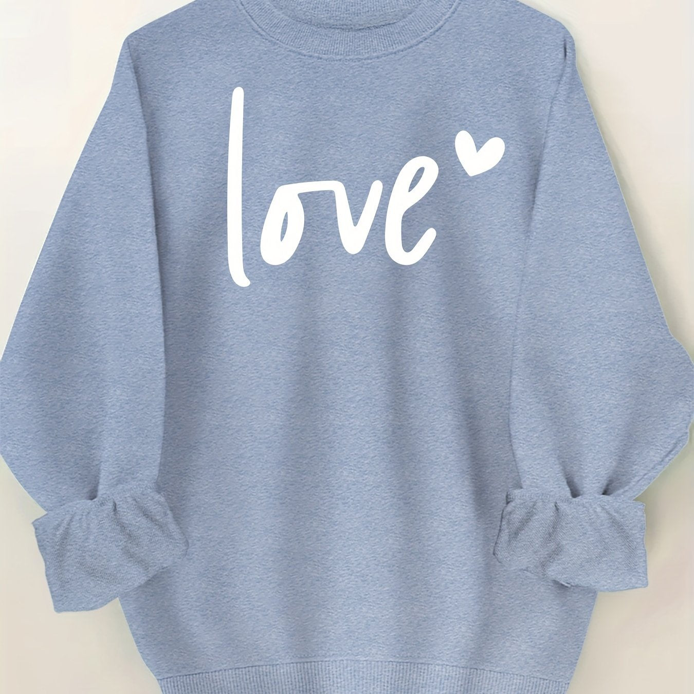 Plus Size Women's Love Print Sweatshirt Casual Long Sleeve Crew Neck