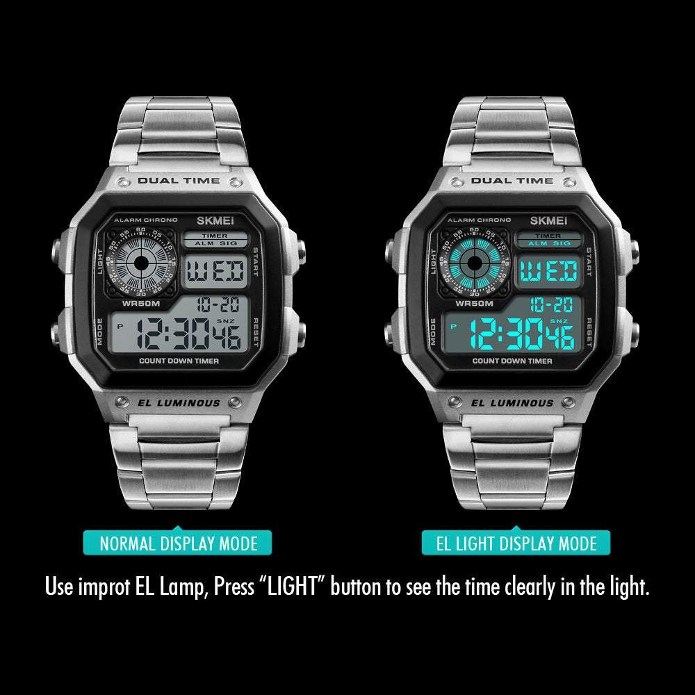 Men's Digital Sport Watch Stainless Steel LED Display Smartwatch