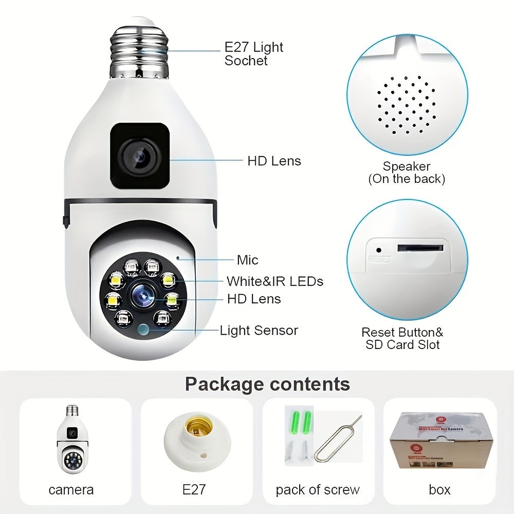 360° Panoramic WiFi Security Camera with Dual Cameras and Two-Way Audio for Home and Outdoor Surveillance