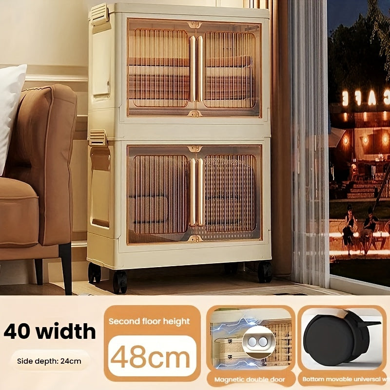 Armario de almacenamiento de plástico rectangular con ruedas, cierre magnético impermeable para ropa y accesorios de exterior