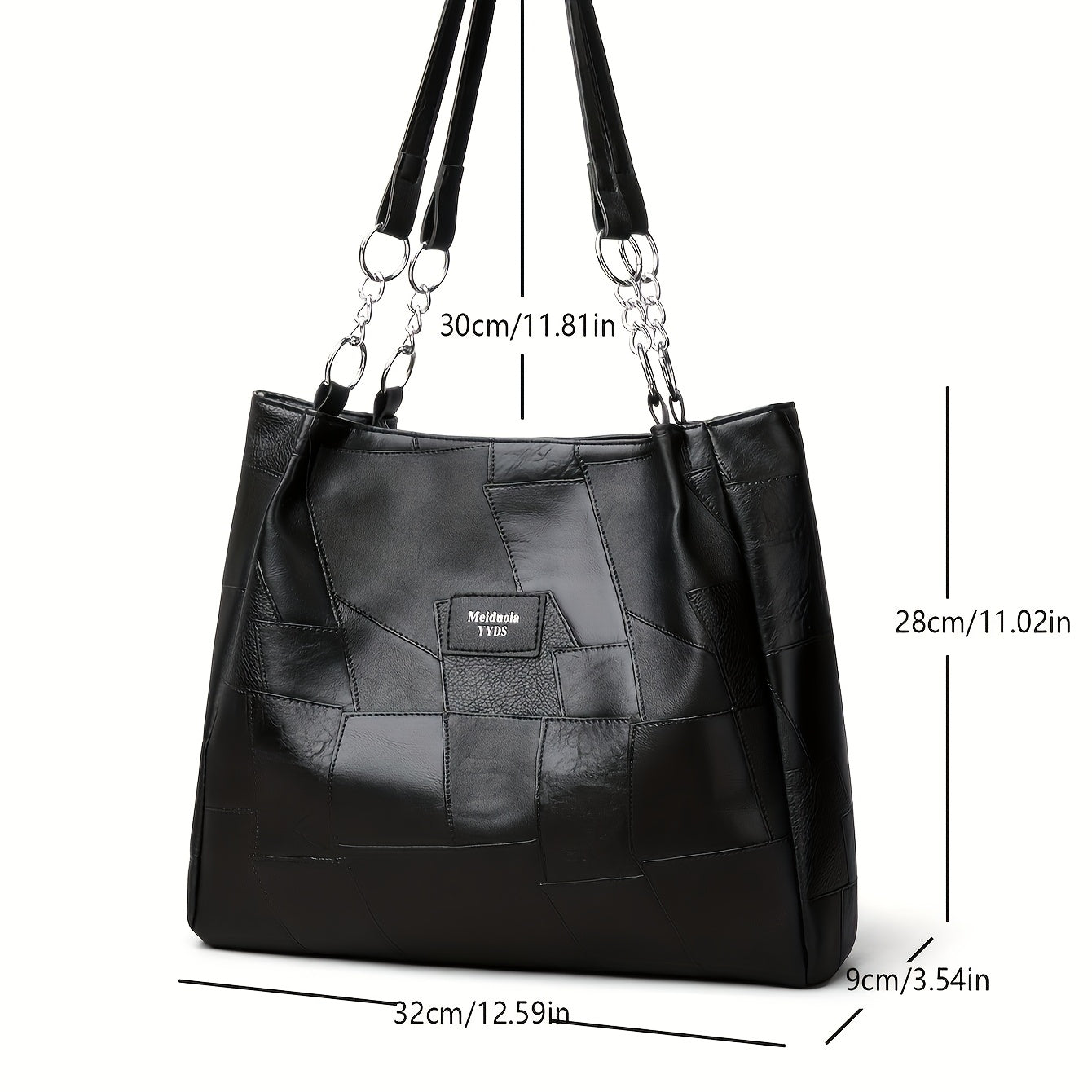 Quilted Tote Bag with Zipper Fixed Strap Vintage Style for Work or Daily Use in Black White or Brown