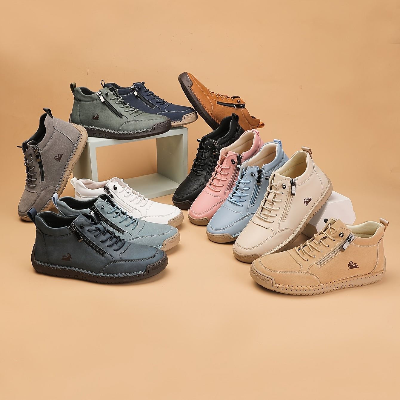 Women's Retro Zip-Up Sneaker Boots in 7 Colors Casual Comfortable