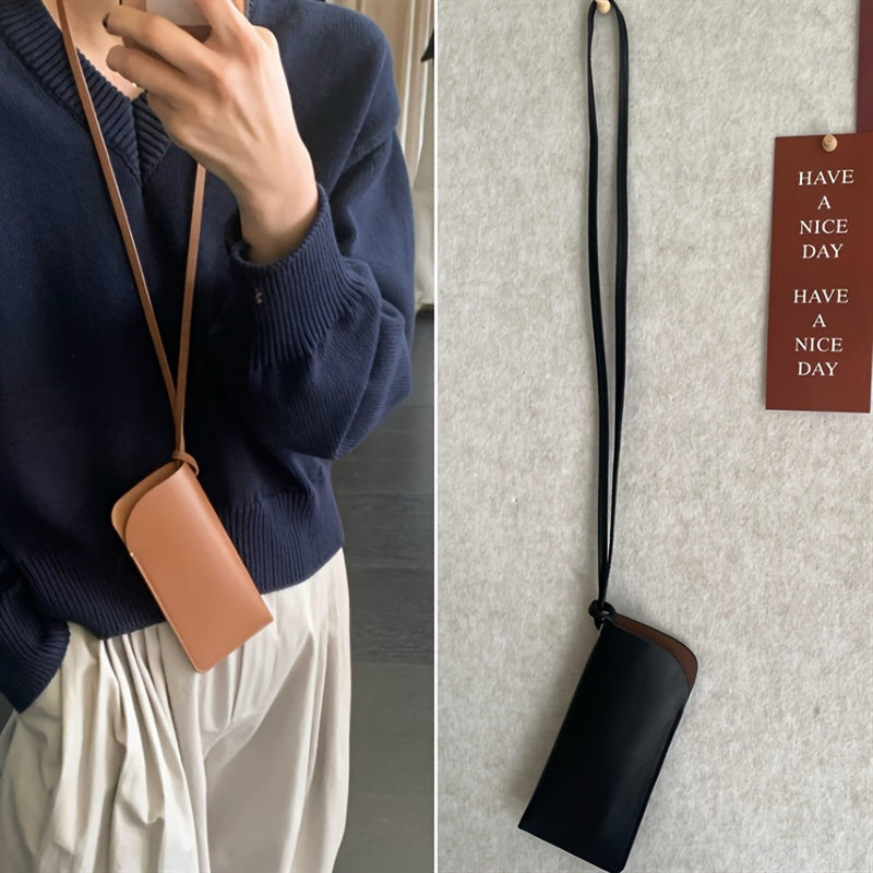 Faux Leather ko‘zoynaklar sumkasi, konkav shakl va osma bo‘yin lanyard bilan, zamonaviy to‘g‘ri rang