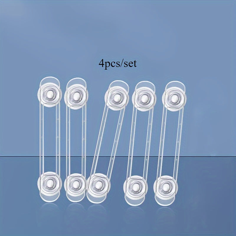 Set of 4 Child Safety Locks with Transparent Anti-Opening Soft Straps for Drawers and Refrigerators