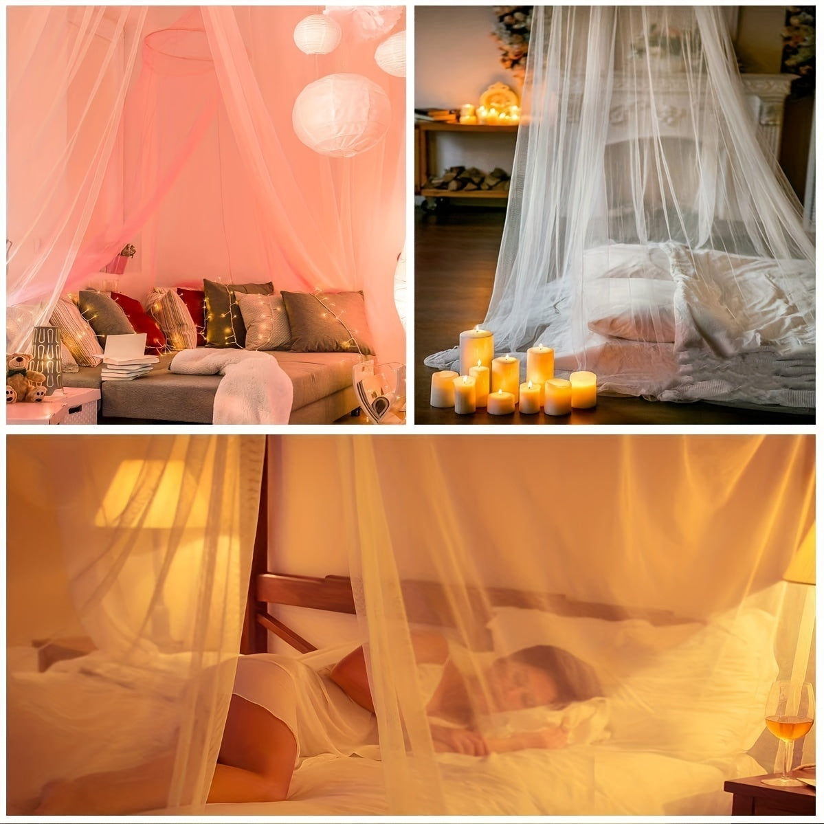 Cama tamaño king con dosel mosquitero con tema de princesa y patrón de estrellas para camas