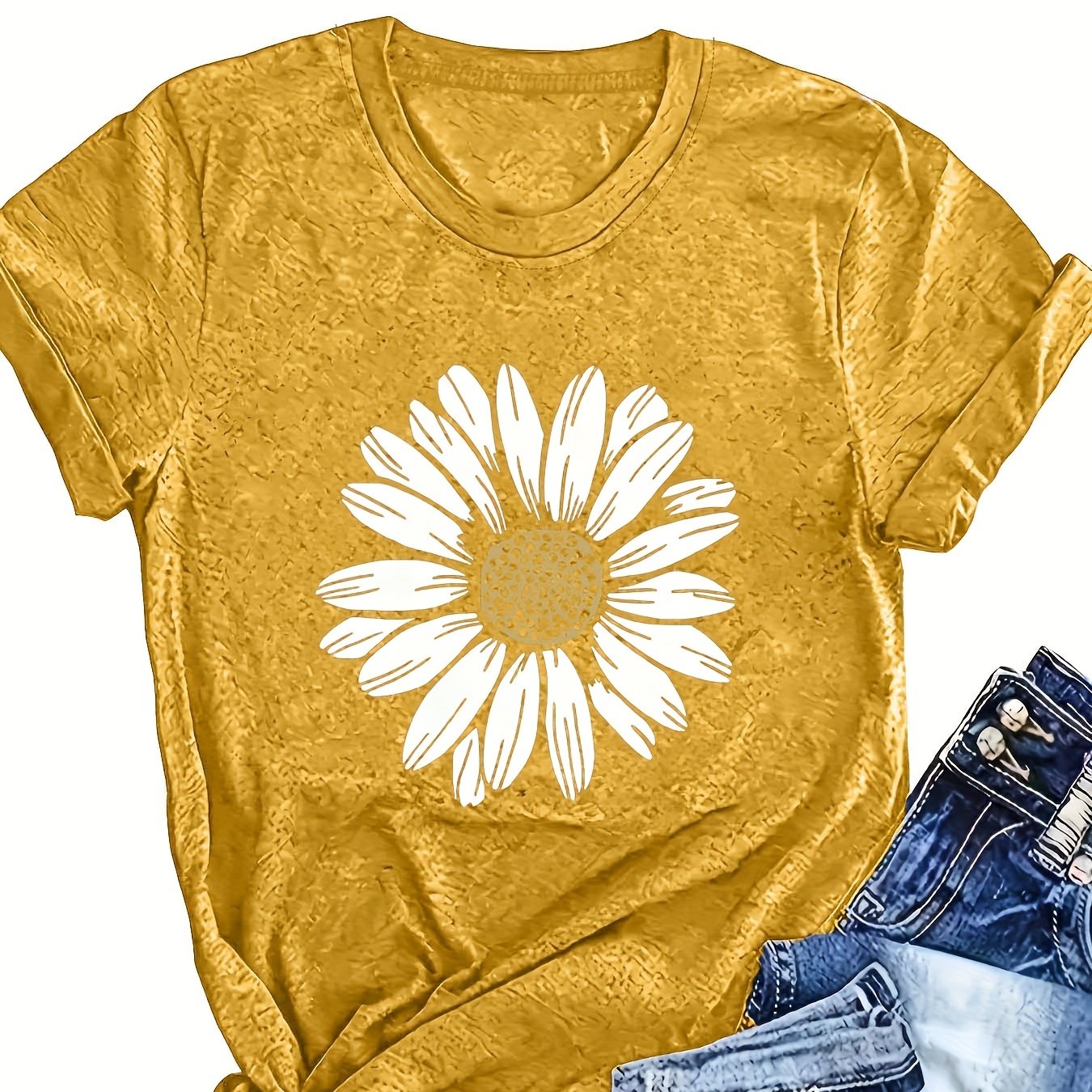 Women's Floral Print Short Sleeve T-Shirt with Slight Stretch