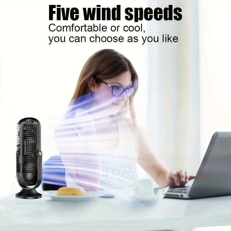 Portable Desktop Mini Fan with 5-Speed Settings Bladeless USB Powered Low Noise Digital Display Office Dorm Cooler