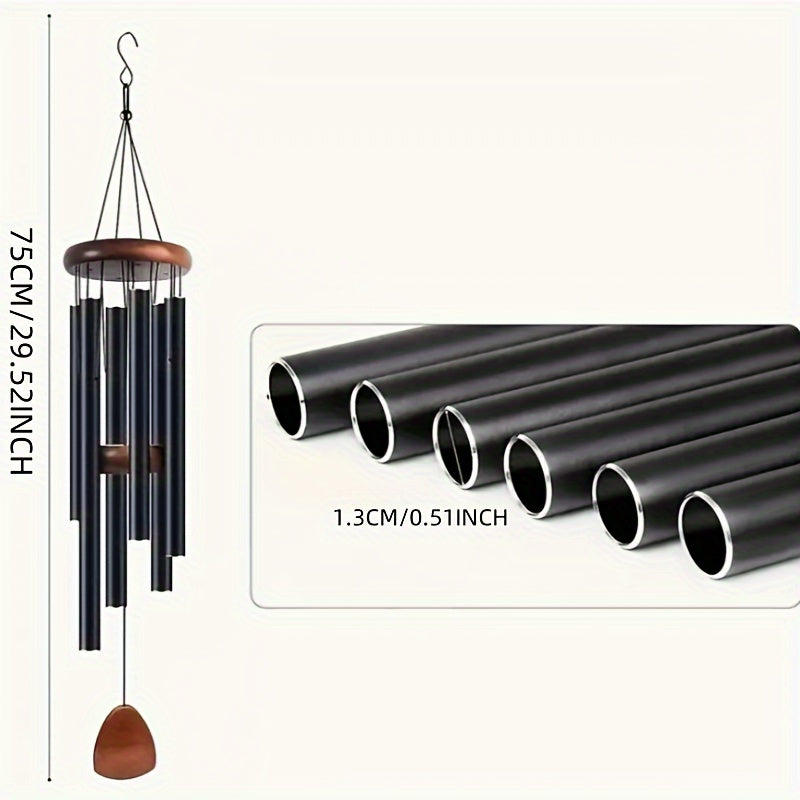 Black Solid Wood and Aluminum Tube Wind Chimes for Home Garden Decor