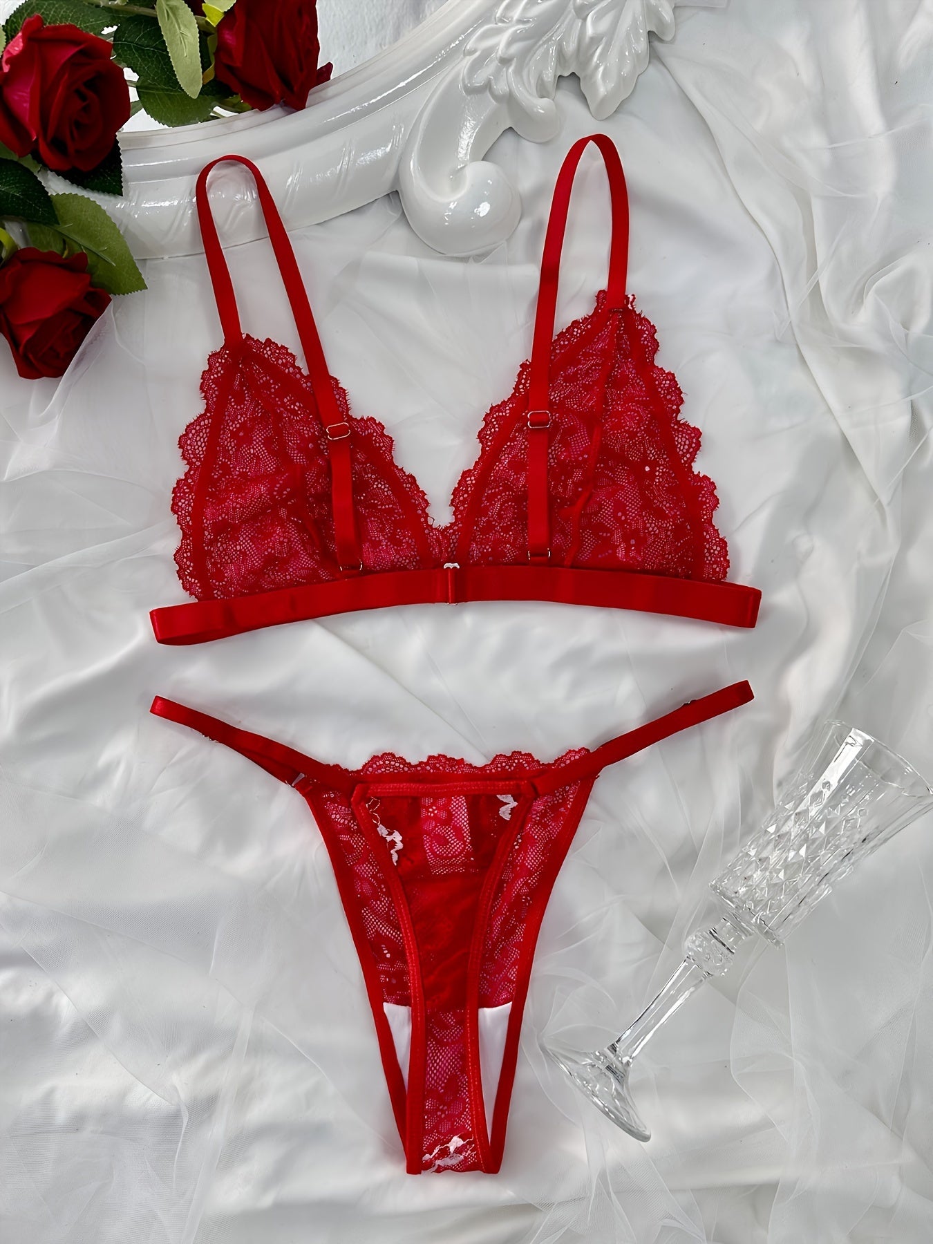 Women's Floral Lace Lingerie Set with Triangle Cups and Panties