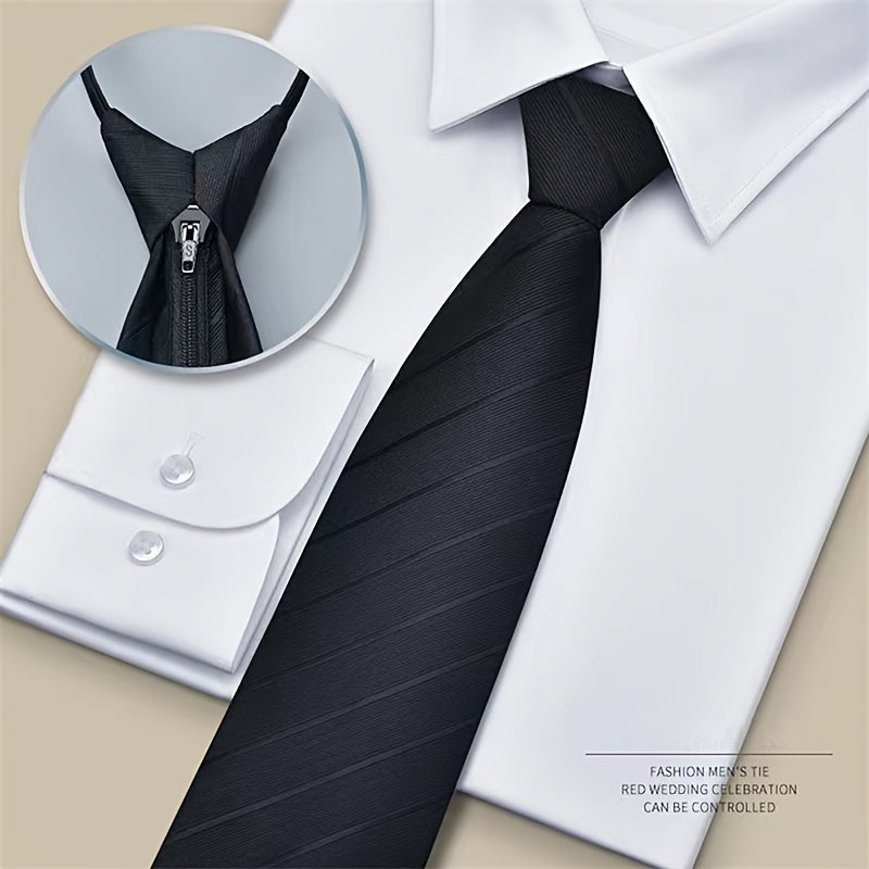 Men's Black Formal Tie for Business Banquets Zipper or Hand Tie Styles