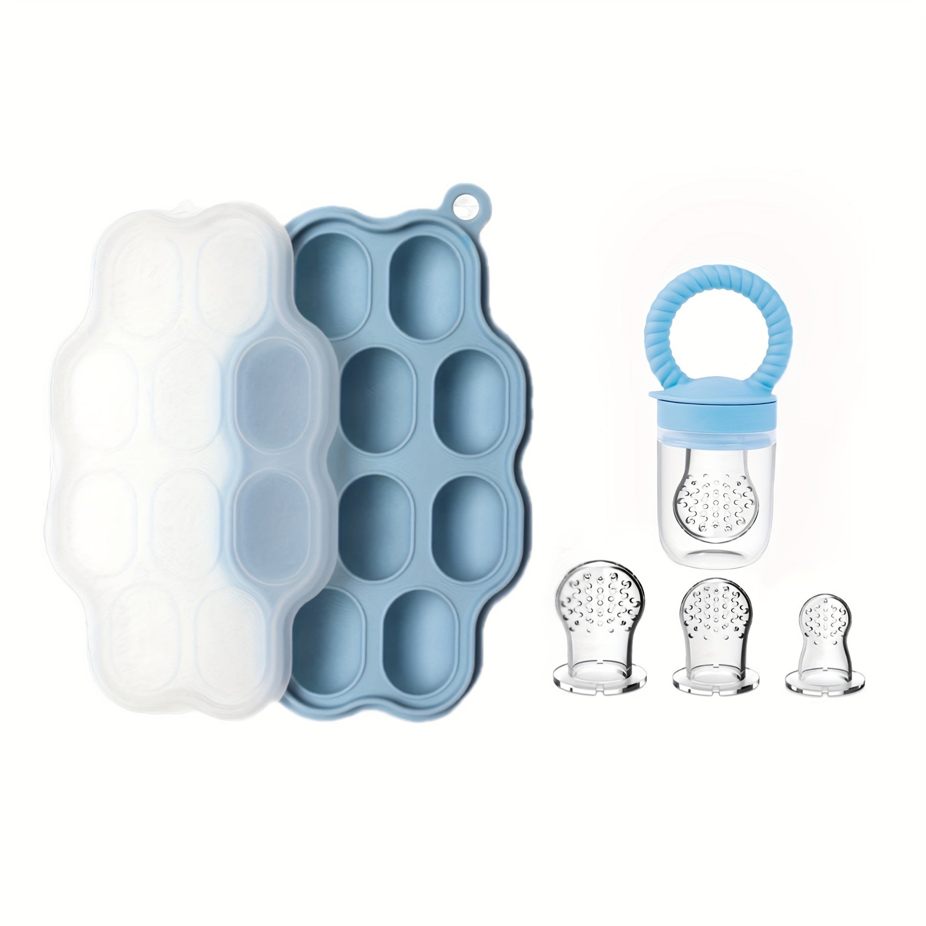 5 dona to'plami: Silikon oziq-ovqat saqlash qutisi va meva va sabzavot pyuresi tayyorlash uchun oziqlantiruvchi kombinatsiya to'plami