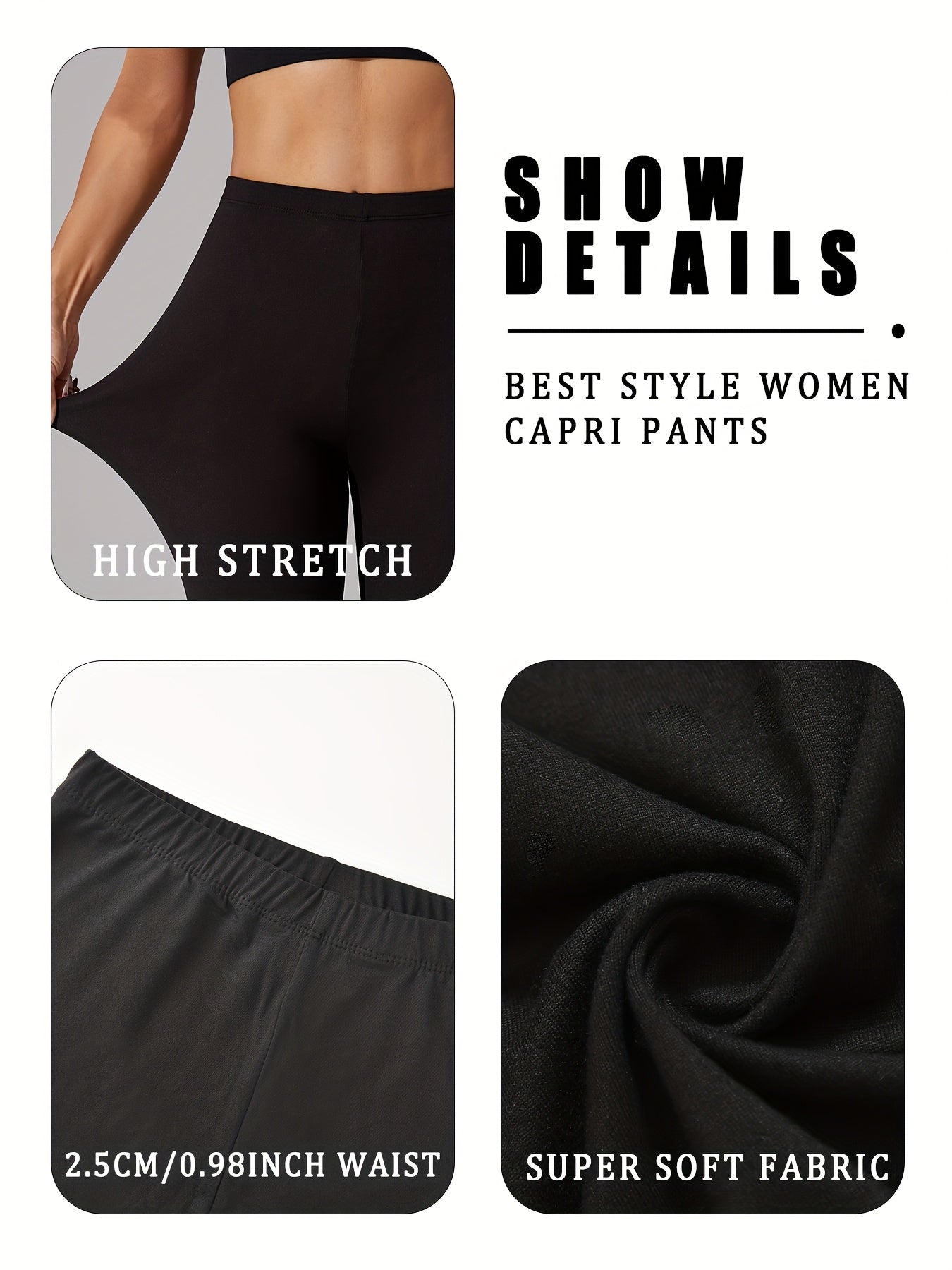 Women's Plus Size Soft Capri Leggings High Waist Yoga Workout Black Navy Blue