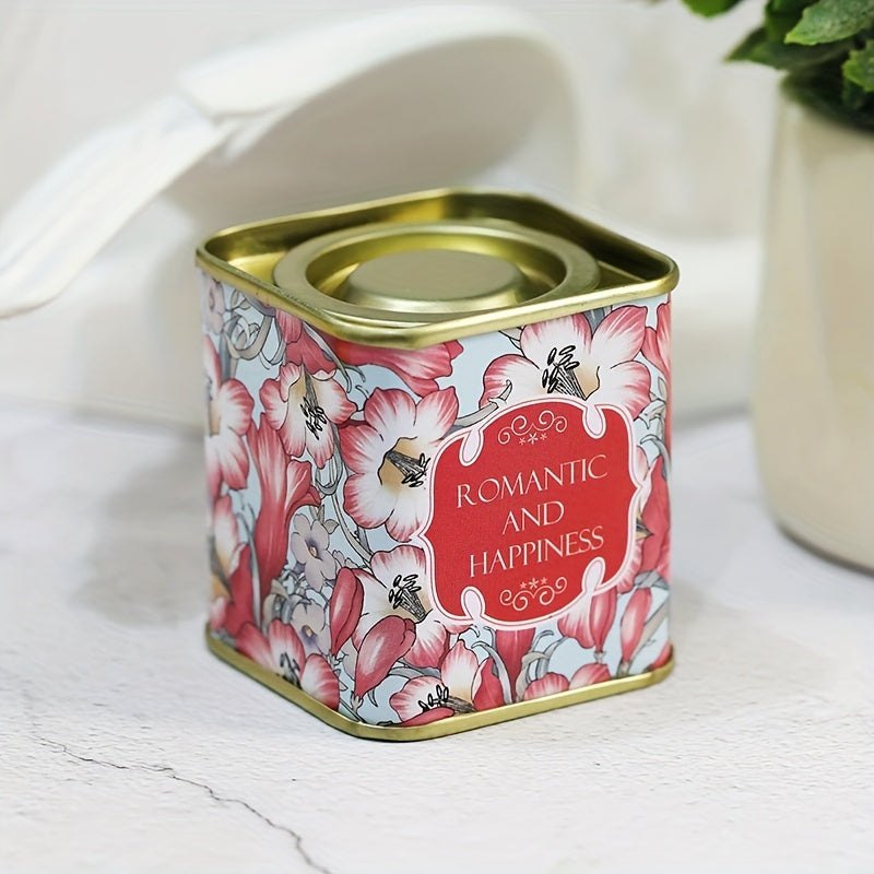 Decorative Floral Tea Storage Tin Square Canister Airtight Lid Food Safe
