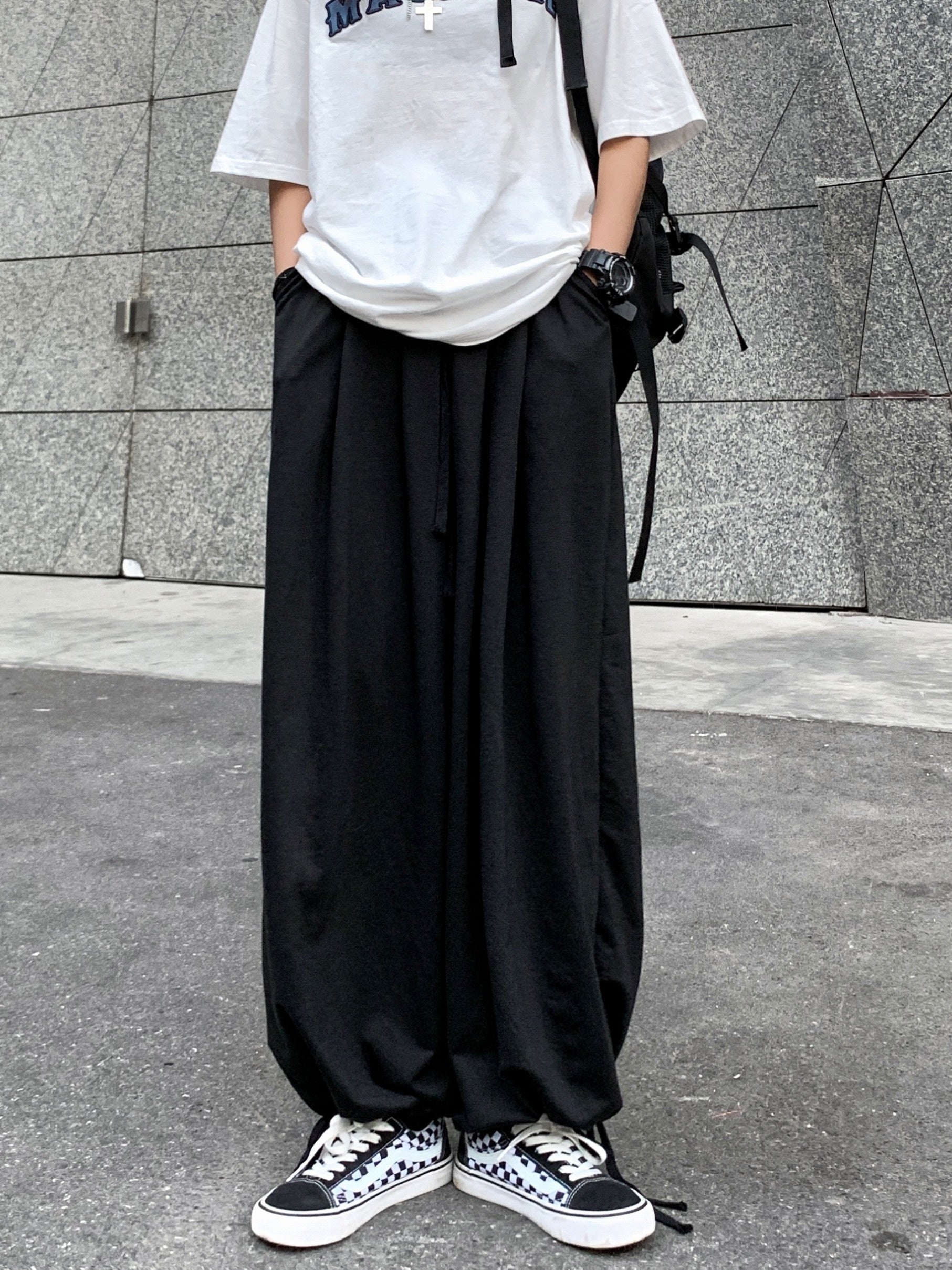 Women's Solid Polyester Baggy Drawstring Pants for Spring and Fall