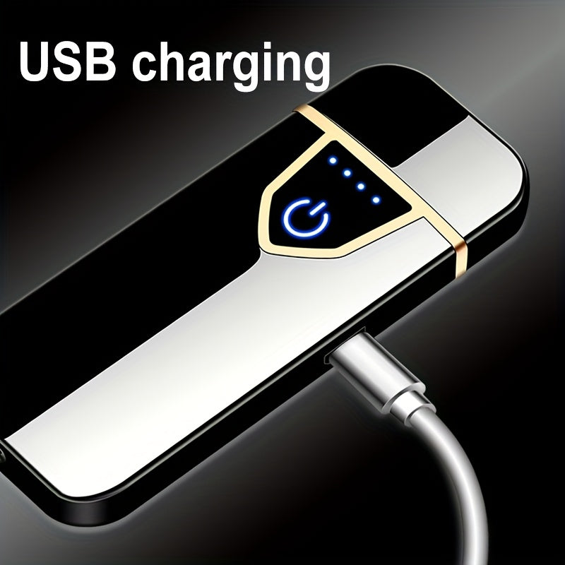 Men's Plasma Lighter Fingerprint Sensor Rechargeable Touch Flameless Blue