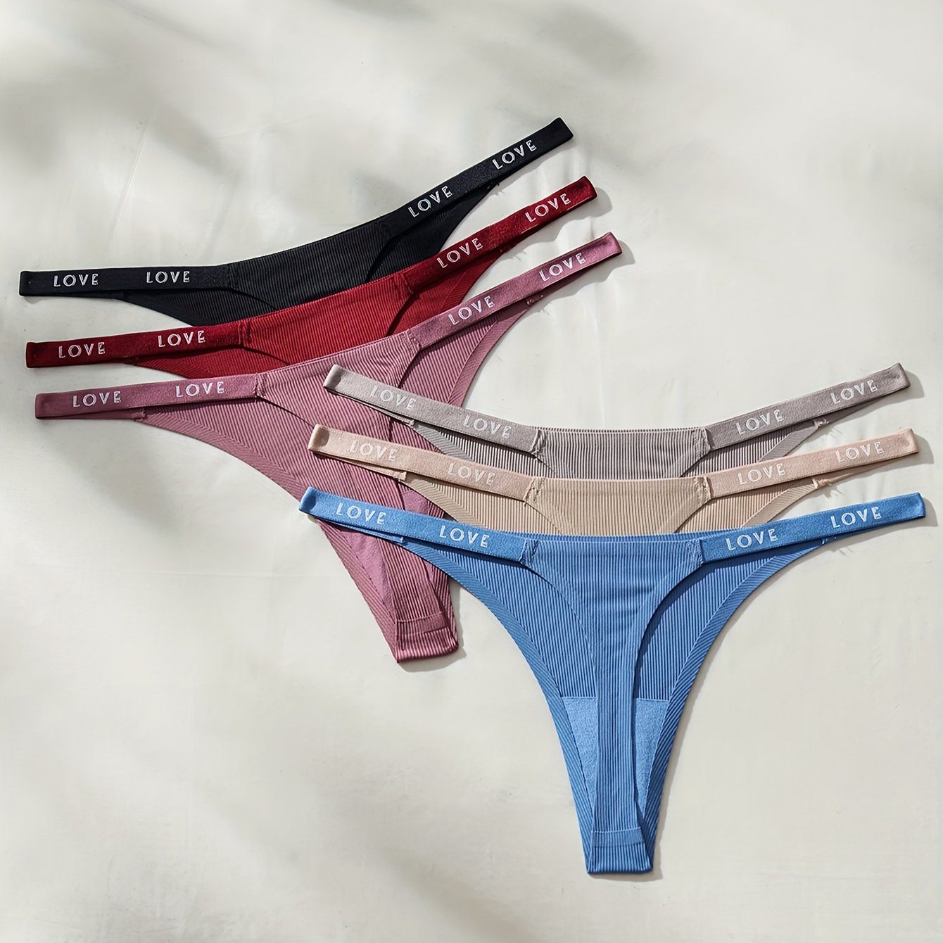Set of 6 Women's Ribbed Low Waist Thongs for Women