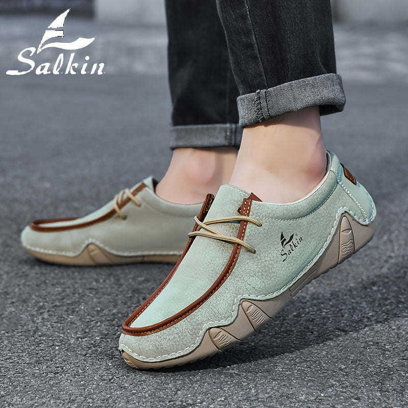 Men's Casual Loafers Leather Microfiber Low Top Comfortable Durable Lace-Up Shoes