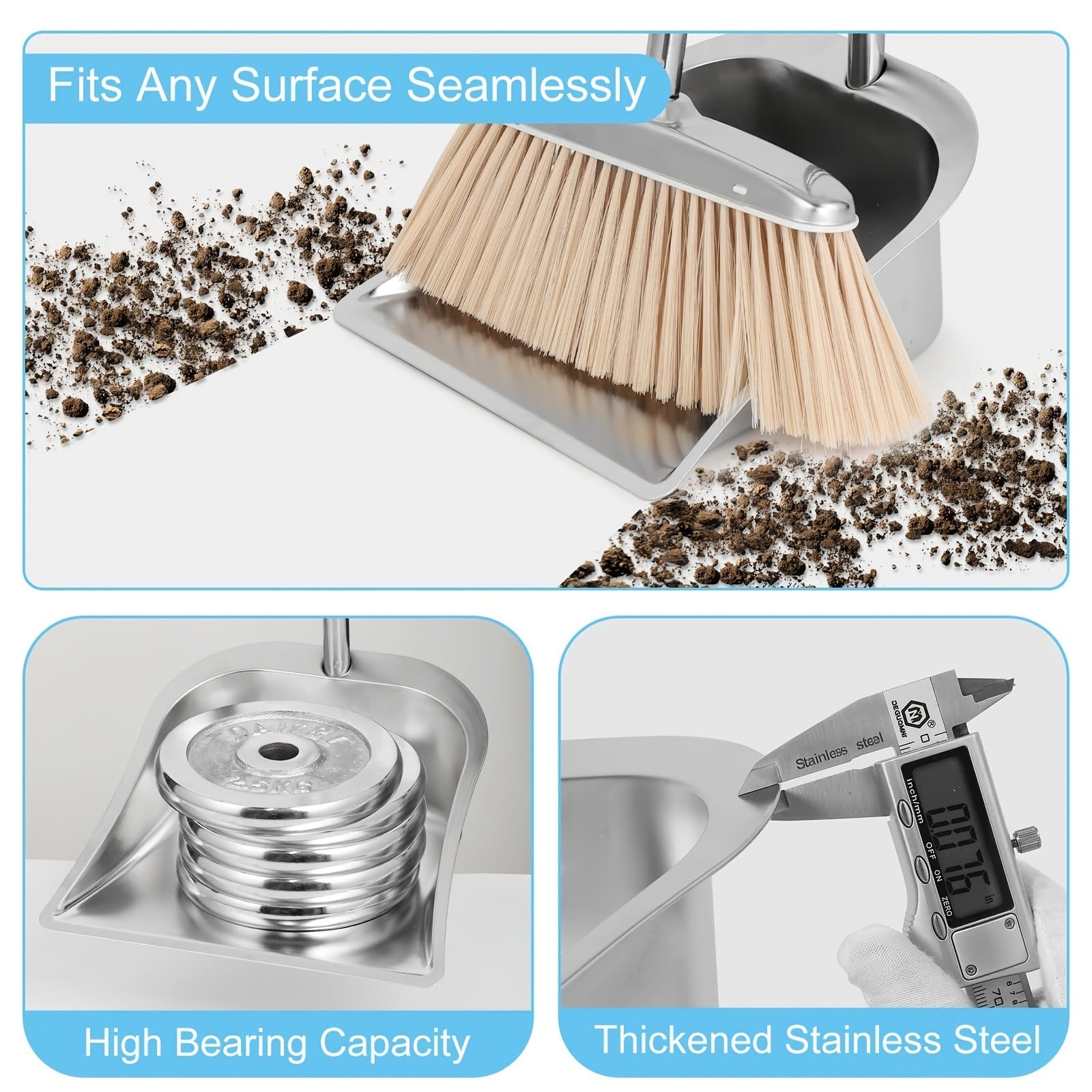 Набор из прочной металлической щетки и совка с удлиненной ручкой - стильный полированный дизайн, полный комплект для уборки для дома, кухни, внутренних и наружных пространств, удобный стоячий совок, набор совка с несколькими компонентами.