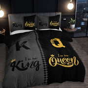 Black and Grey Duvet Cover Set with Crown Lettering Design Includes 1 Duvet Cover and 2 Pillowcases
