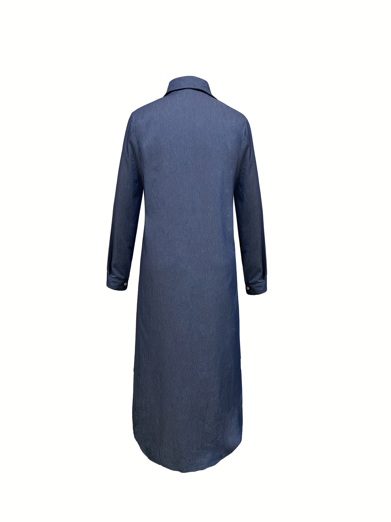 Women's Plus Size Denim Maxi Dress with Button Long Sleeve Turn Down Collar