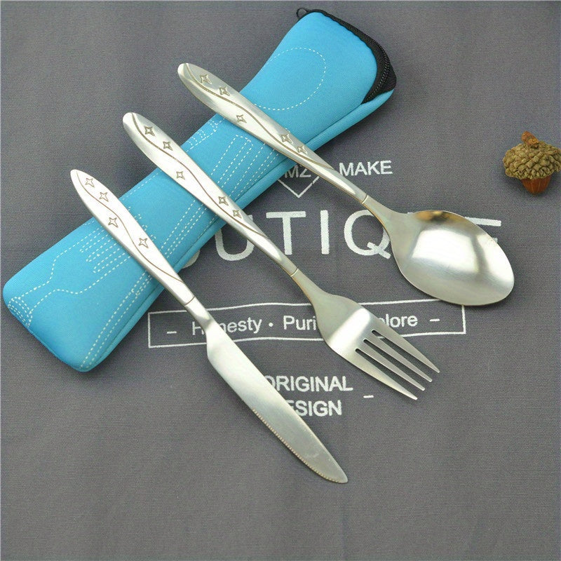 Stainless Steel Camping Cutlery Set 3-Piece with Portable Bag