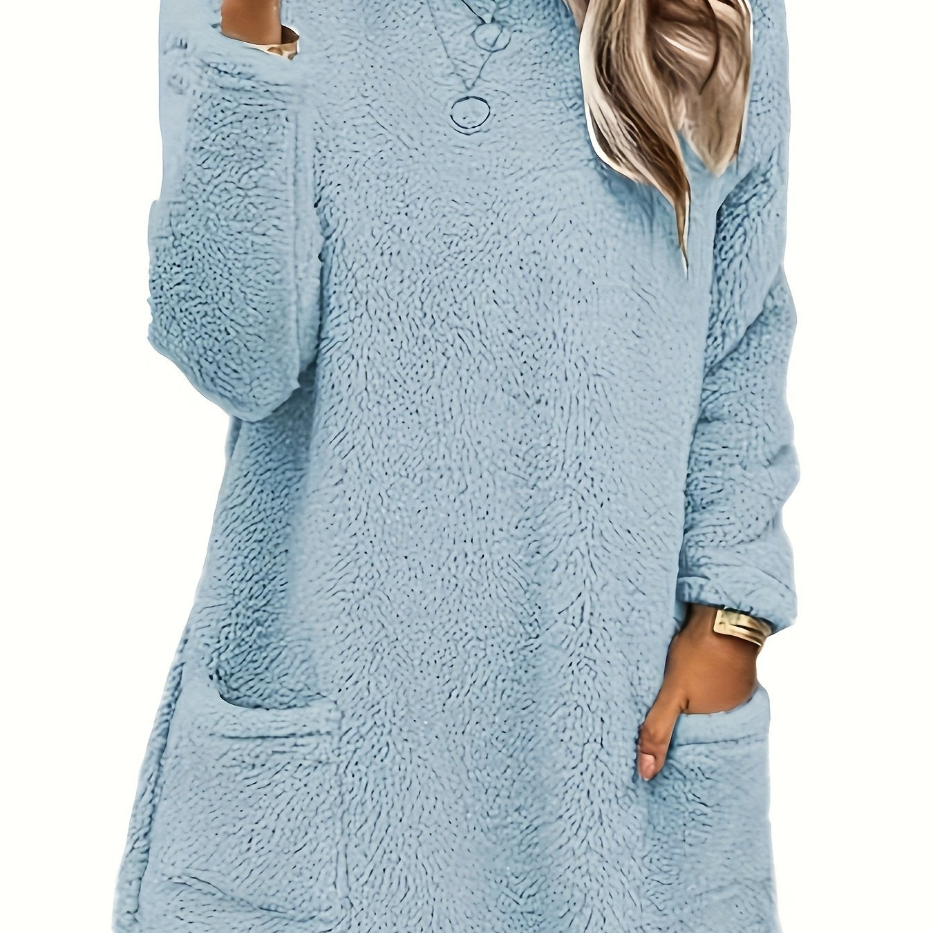 Plus Size Women's Fleece Sweatshirt Long Sleeve Round Neck Pockets