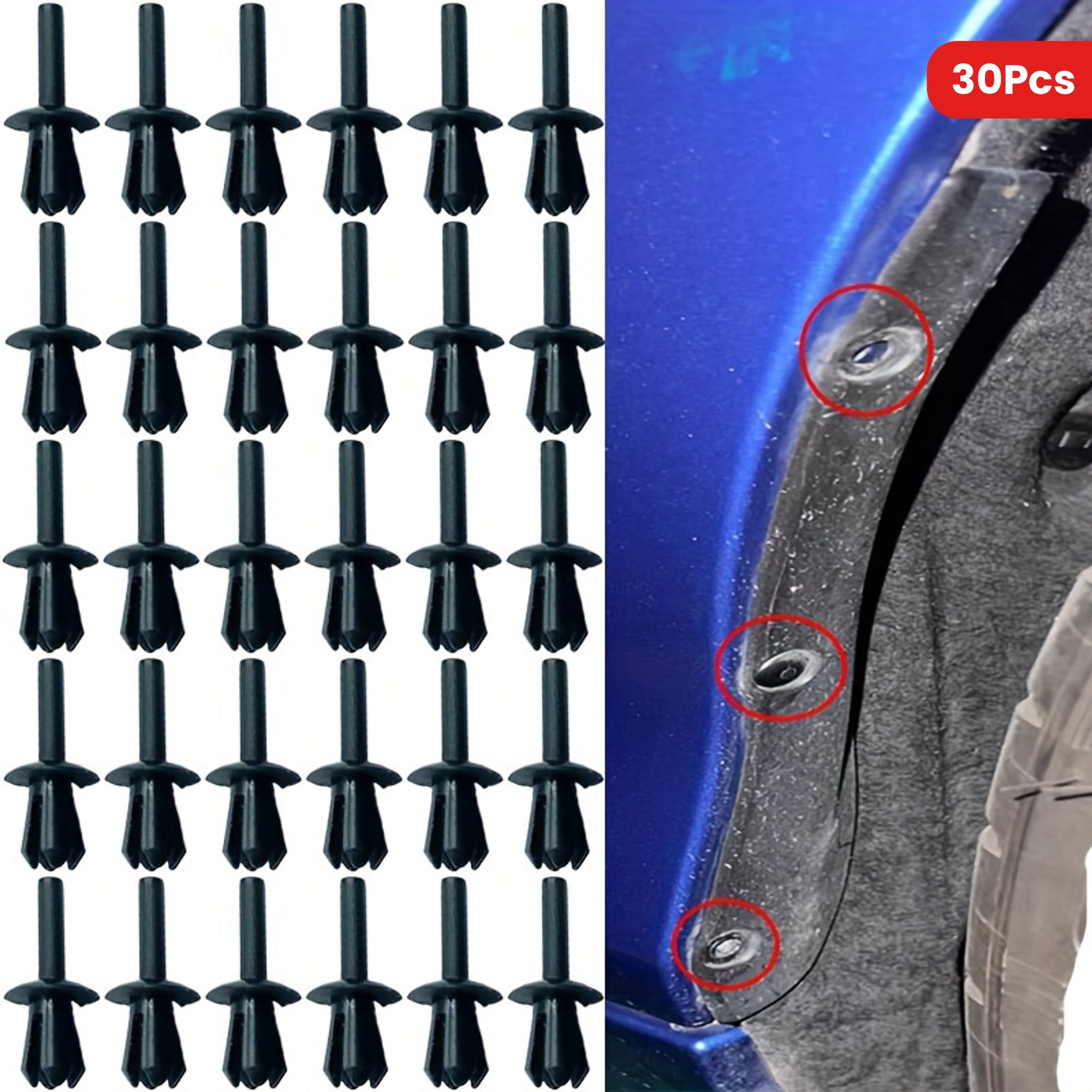 30 piezas de clips de remache de plástico negro para guardabarros para sujetadores de carrocería