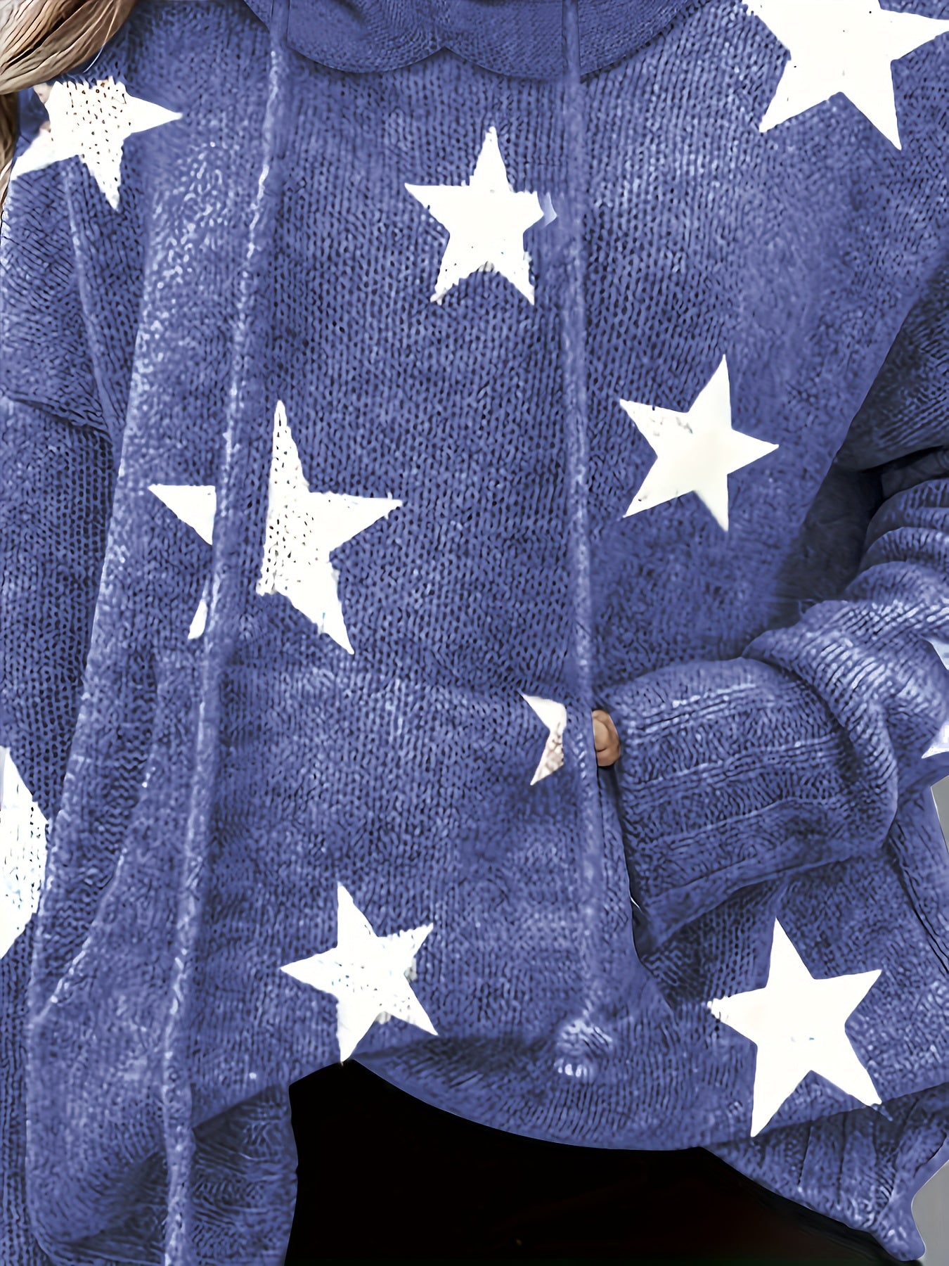 Plus Size Women’s Knit Hoodie With Pockets and Star Print