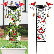 Outdoor Metal Tall Birdbath with Cardinal Statue and Removable Iron Pots