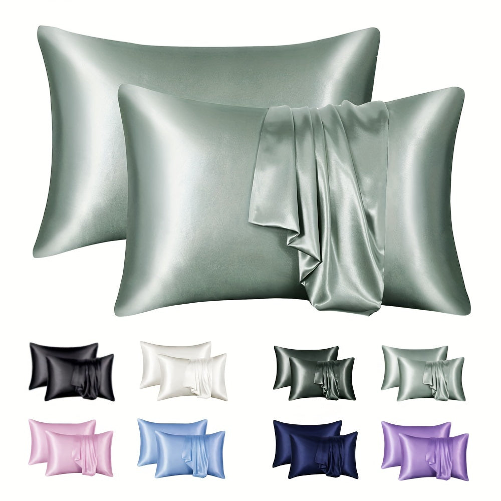Set of 2 Satin Pillowcases Solid Color Envelope Style for Hair and Wrinkle Reduction