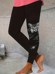 Leggings ajustados con estampado de gatos talla grande para mujer, pantalones casuales y elásticos
