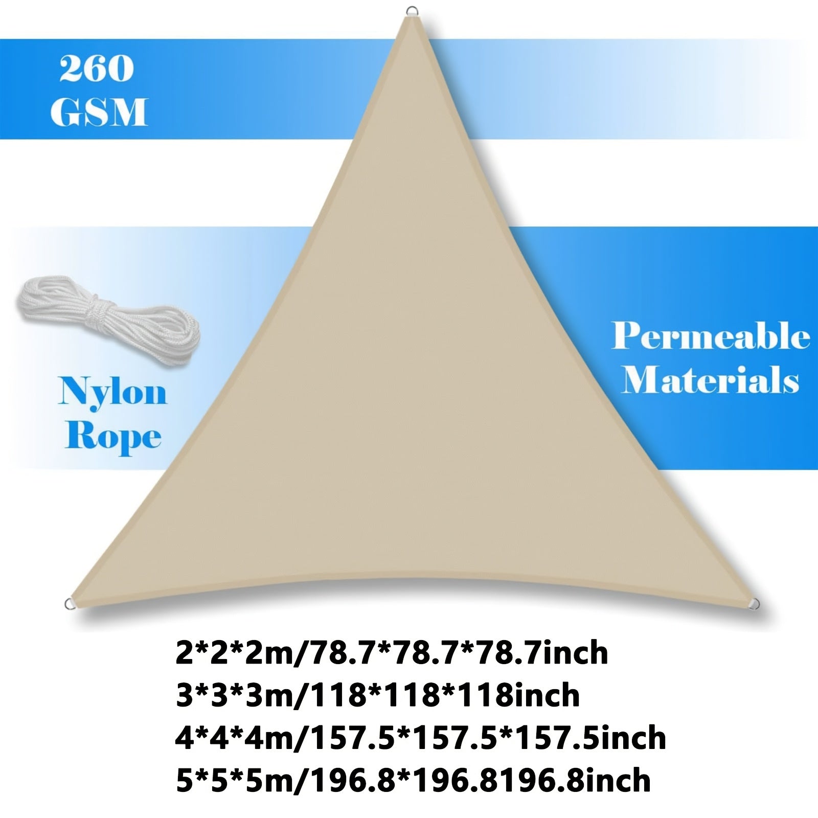 Бежевый водонепроницаемый тент-навес для бассейна, патио, сада, треугольный, полиэстер, блокировка УФ