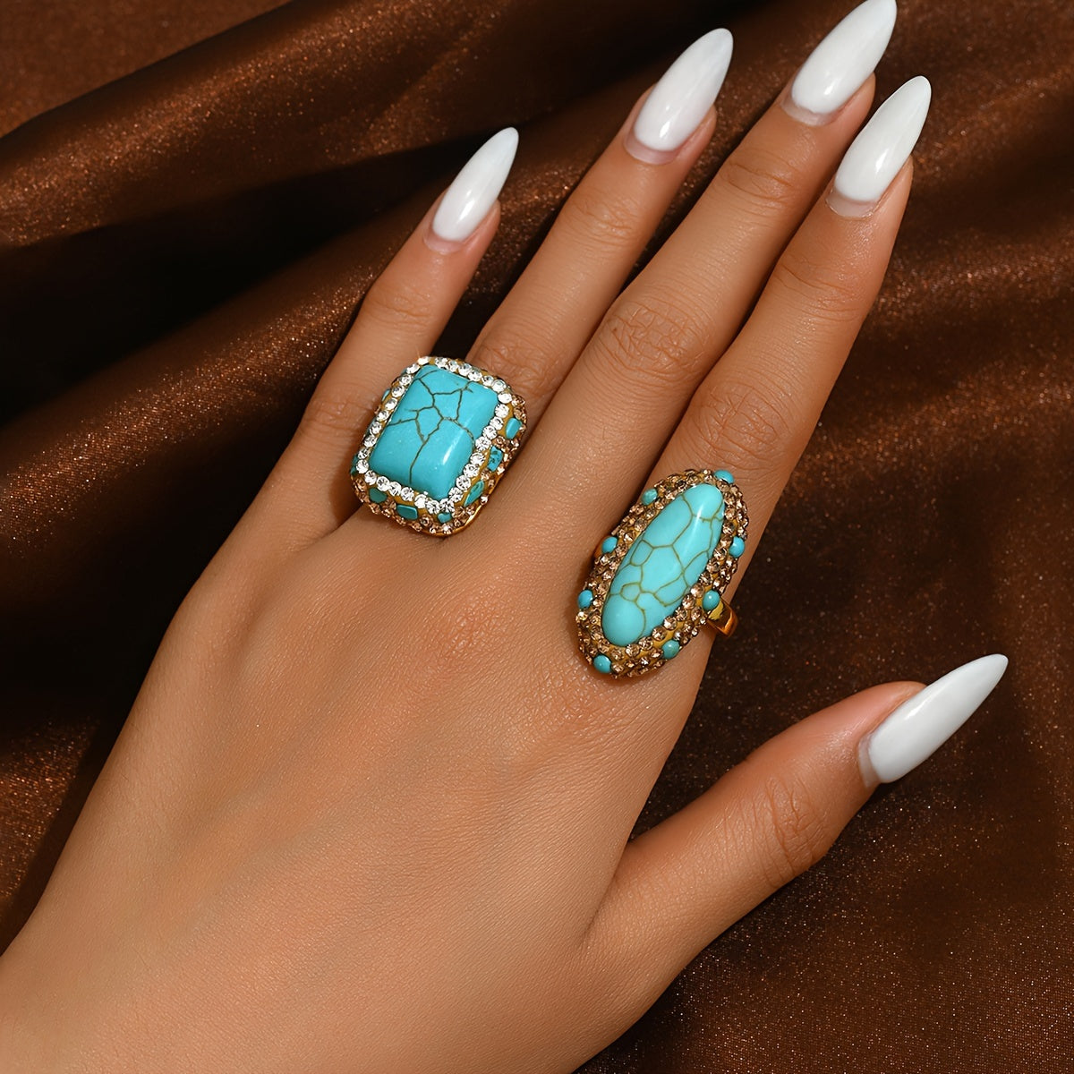 Vintage-Inspired Boho Turquoise Statement Ring for Women Jewelry Gift