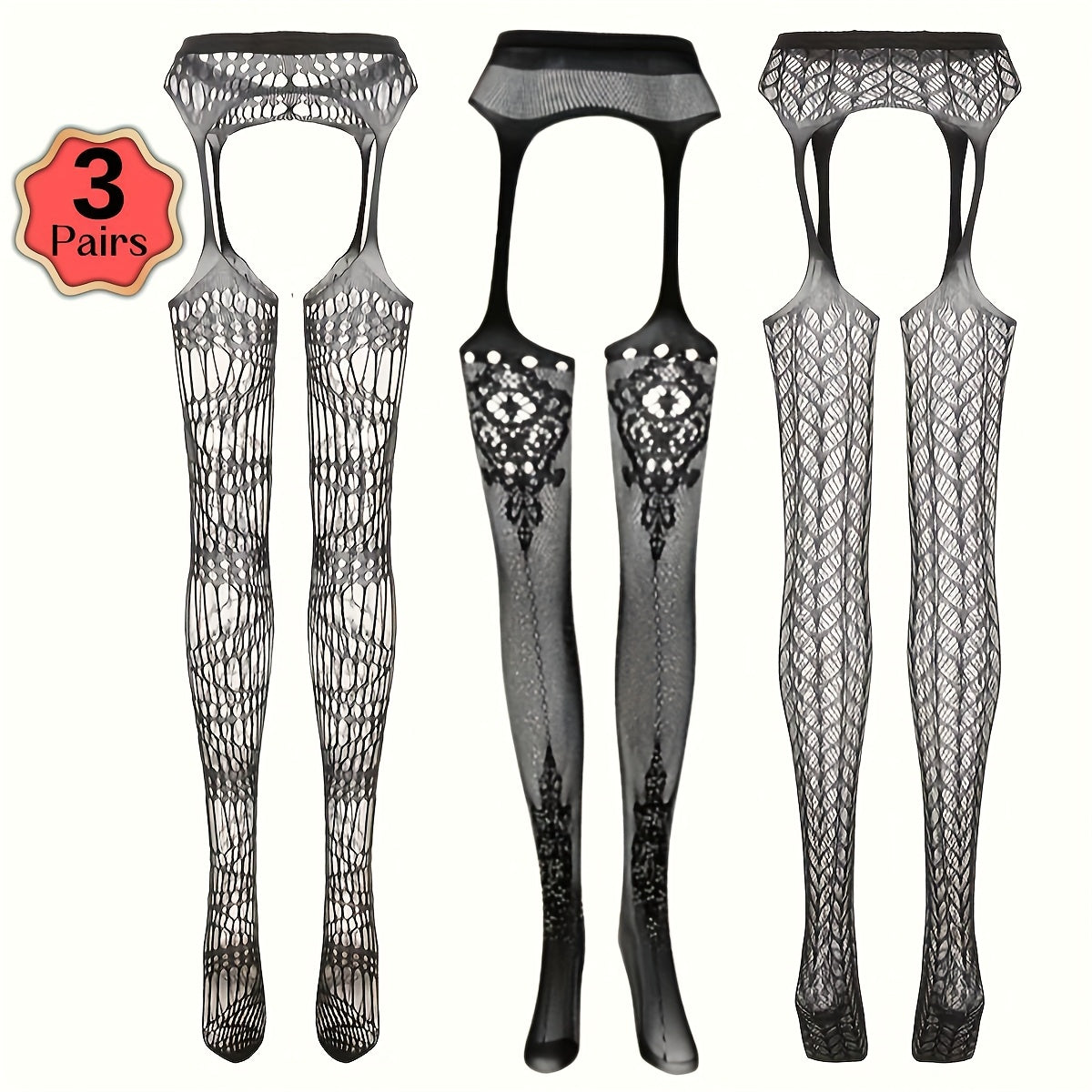 Women's Plus Size Fishnet Tights Black Lace-Up High-Waisted Stretchy Hosiery