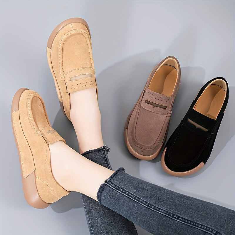 Women's Solid Color Slip-On Loafers with Round Toe Casual Low-Top Shoes