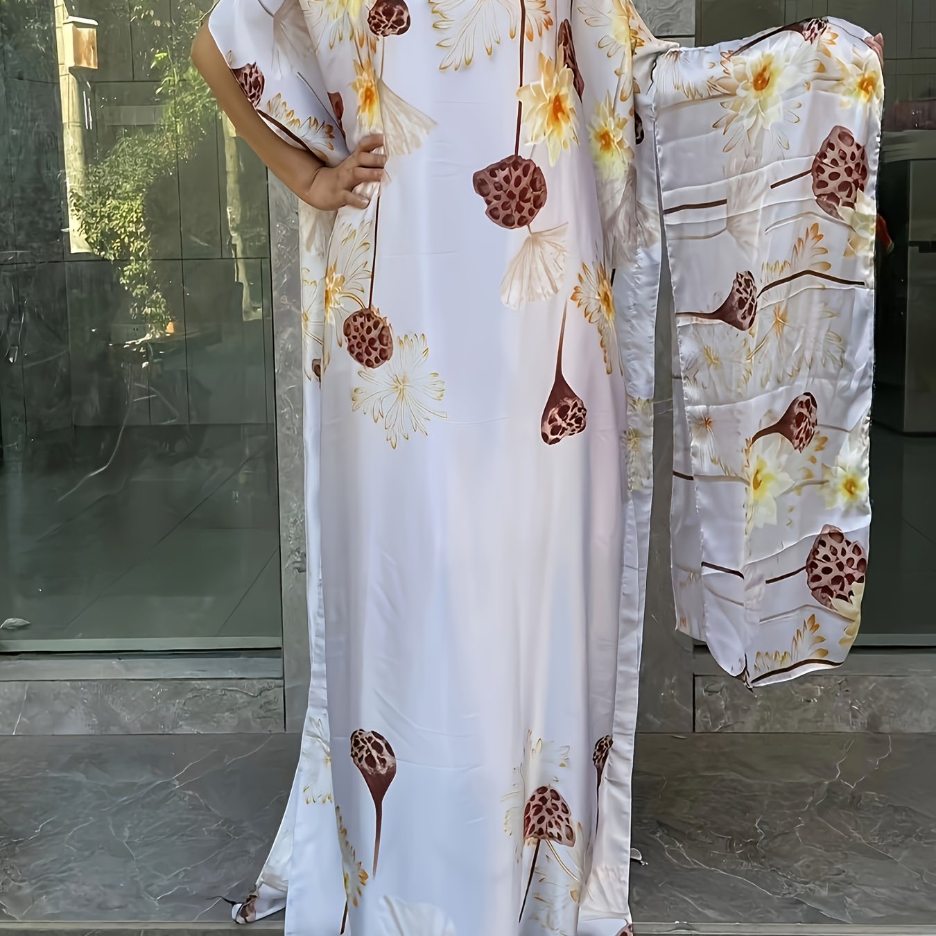 Платье для женщин больших размеров с цветочным принтом и длинным кроем, легкий полиэстер, повседневное летнее платье